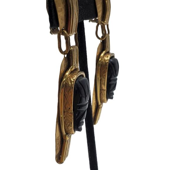 RARE Vintage IXEL Signed Aztec Mexican Necklace & Earrings- Obsidian Protection - Picture 10 of 16